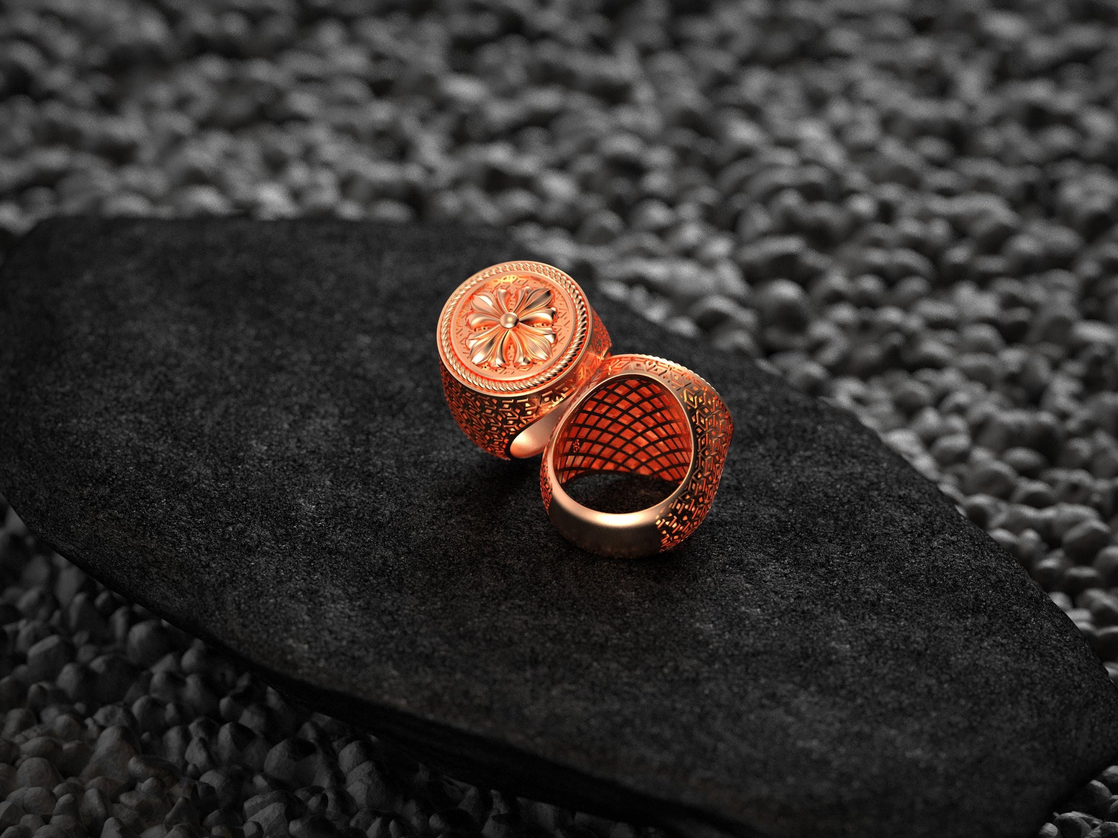 Sterling Silver Heraldic Signet Ring – Bold Round Band with Fleur Shield Emblem for Men & Women