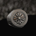 Load image into Gallery viewer, Sterling silver signet ring with fleur-de-lis shield on dark stone,