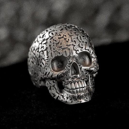 Cronus Skull Numerology 925 Sterling Silver Signet Ring, Memento Mori Jewelry