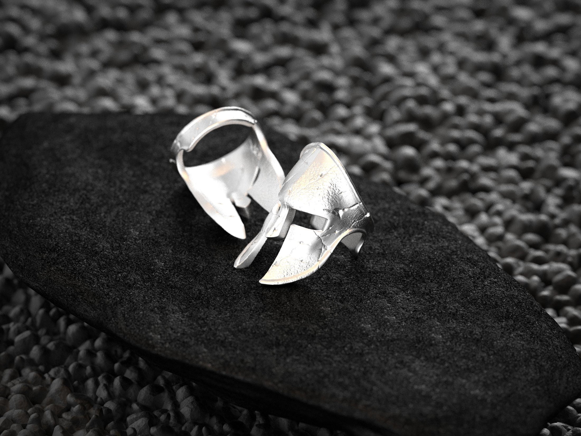 Spartan Warrior Helmet Signet Ring | Ancient Greek Spartan Helm Jewelry Silver Gift for Him