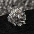 Bild in Galerie-Betrachter laden, Wolf Headdress Skull Ring – Sterling Silver Tribal Warrior Ring for Gothic Mythology Jewelry Lovers