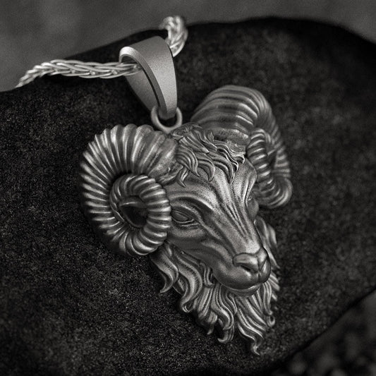 Ram Head Pendant Necklace – Sterling Silver Aries Totem Jewelry for Strength, Leadership & Zodiac Power Style