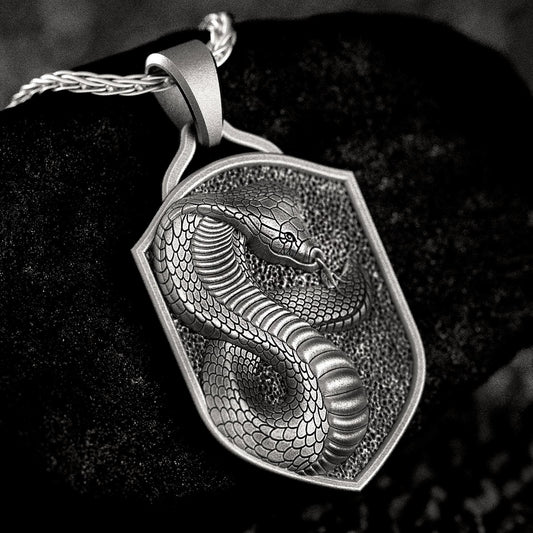 Cobra Shield Pendant • Serpent Guardian Necklace • Mystic Wisdom Amulet • Snake Power Medallion