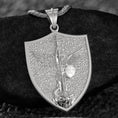 Load image into Gallery viewer, Rhodium plated Saint Michael Archangel shield pendant with chain