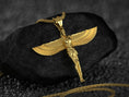Load image into Gallery viewer, Gold plated Egyptian winged goddess necklace with sacred symbolism.
