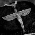 Load image into Gallery viewer, Detailed Isis winged goddess pendant with outstretched wings.