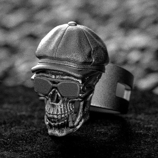 Smoke Skull Ring – Gothic Biker Jewelry, Sterling Silver Skull Band, Dark Smoke Flames Ring, Punk Rock Statement Ring