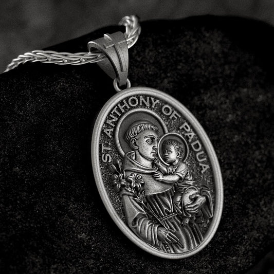 Saint Anthony of Padua Pendant – Sterling Silver Catholic Medal Necklace Patron Saint of Miracles