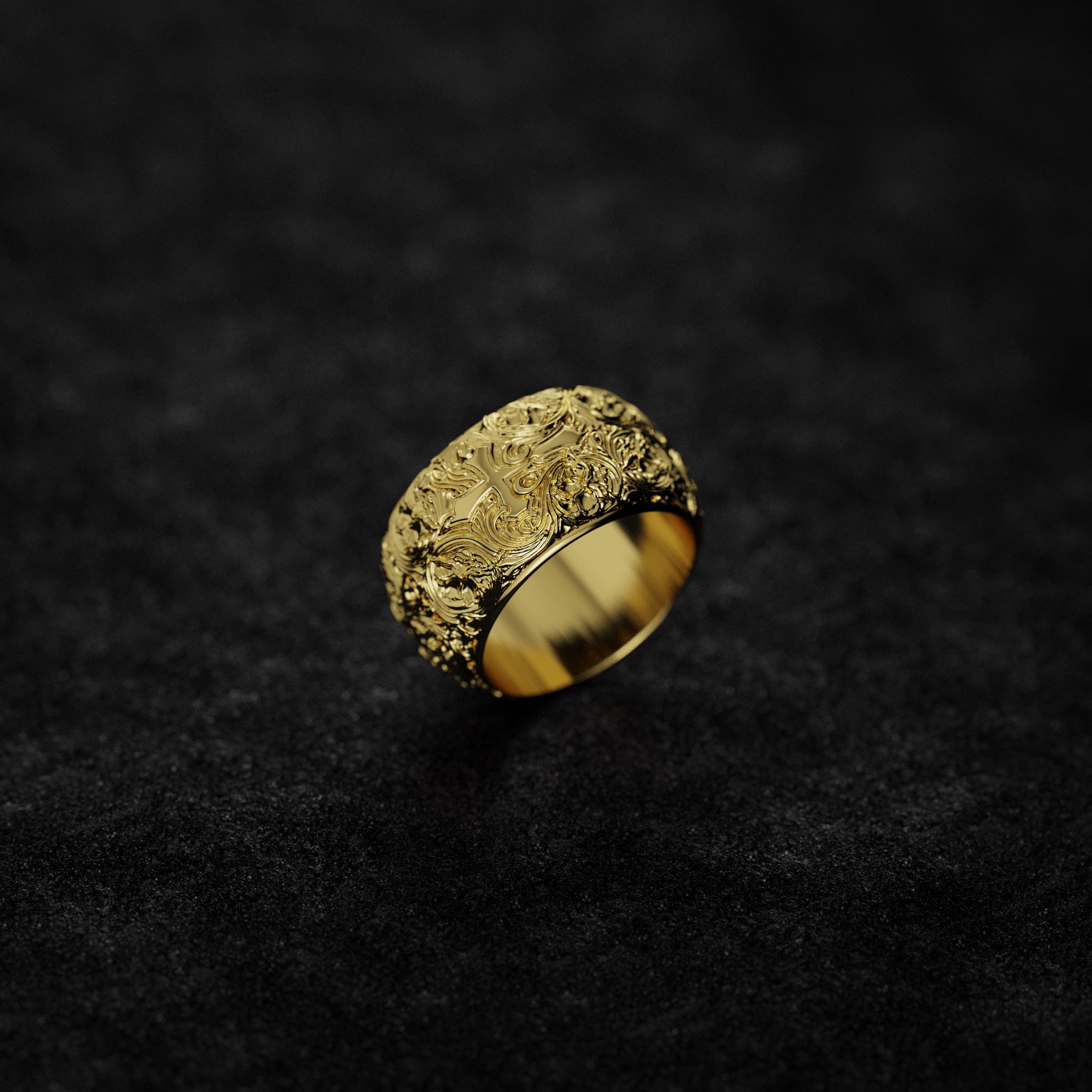 Gothic Cross Ring – Sterling Silver Medieval Christian Band, Ornate Religious Symbolic Jewelry for Men