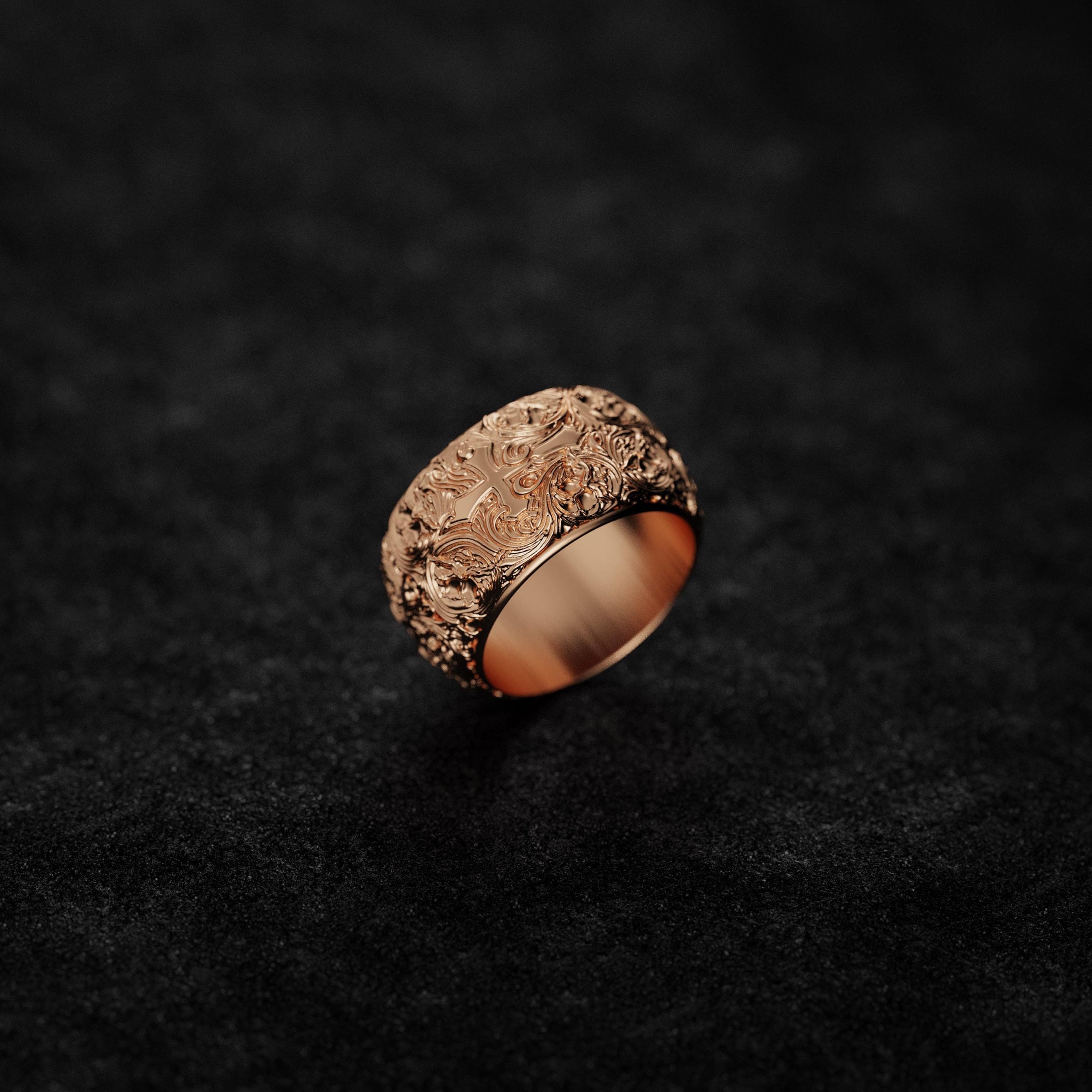 Gothic Cross Ring – Sterling Silver Medieval Christian Band, Ornate Religious Symbolic Jewelry for Men