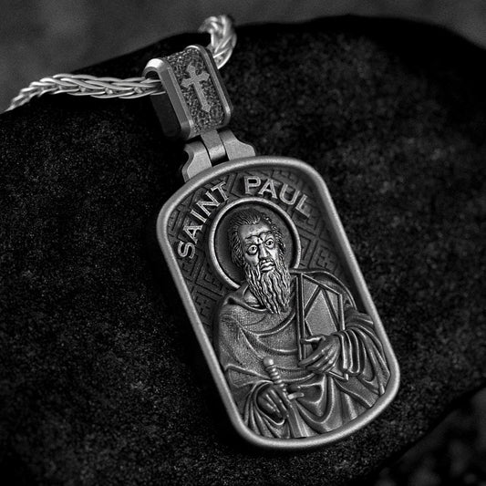 Saint Paul Dog Tag Pendant – Sterling Silver Catholic Medal Necklace Apostle and Patron Saint