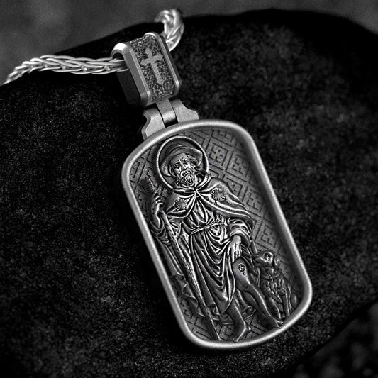Saint Roch Dog Tag Pendant – Sterling Silver Catholic Medal Necklace Patron Saint of Healing and Protection