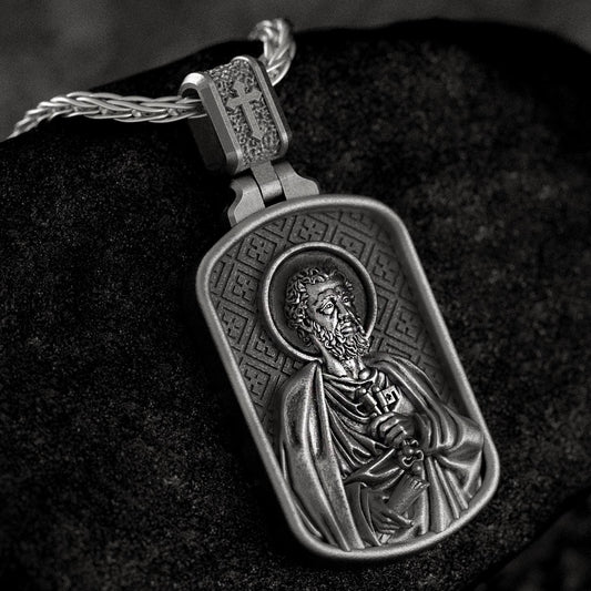 Saint Peter Dog Tag Pendant – Sterling Silver Catholic Medal Necklace Patron Saint of the Papacy