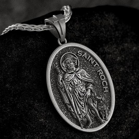 Saint Roch Pendant – Sterling Silver Catholic Medal Necklace Patron Saint of Healing & Protection