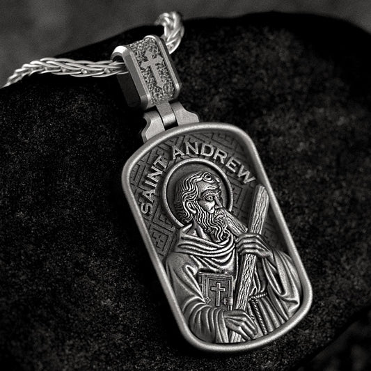 Saint Andrew Dog Tag Pendant – Sterling Silver Catholic Medal Necklace Patron Saint of Scotland