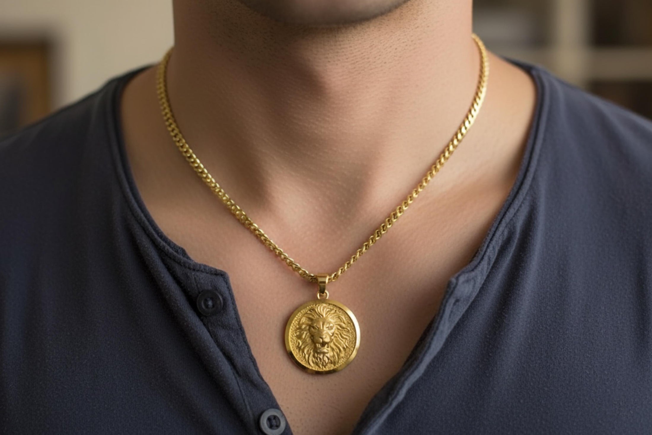 Gold Lion Pendant - Engravable