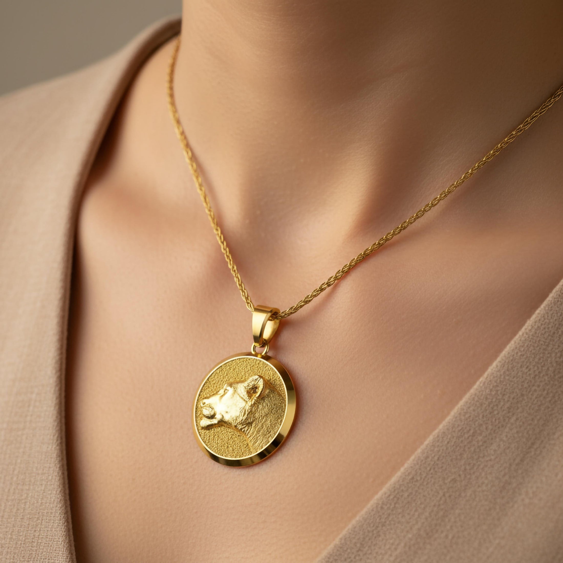 Gold Lioness Pendant - Engravable