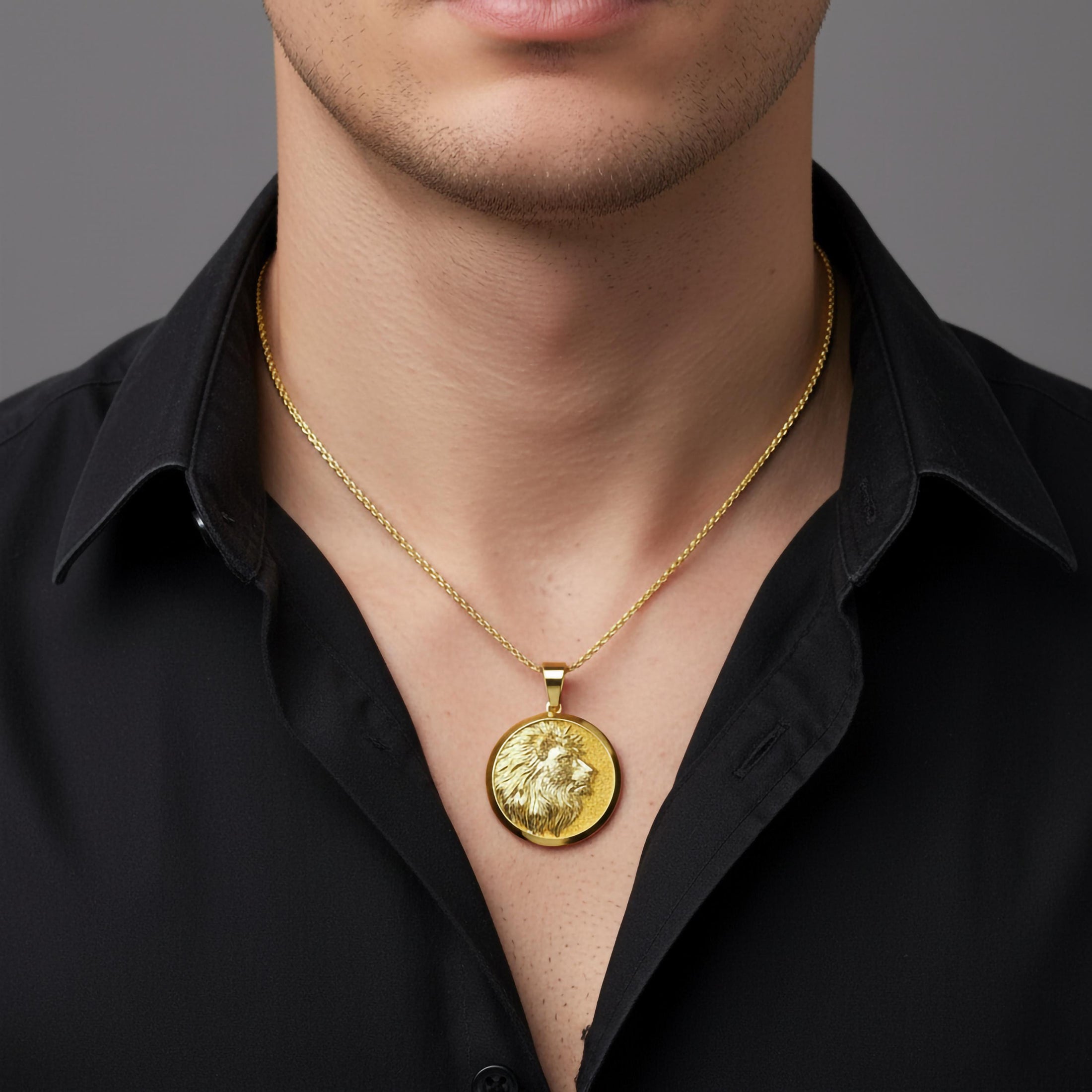 Gold Lion Pendant - Engravable