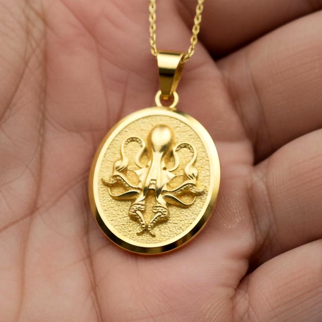 14K Gold Personalized Octopus Pendant Jewelry Christmas Gift For Him, Her Animal Pendant Necklace, Yellow Gold