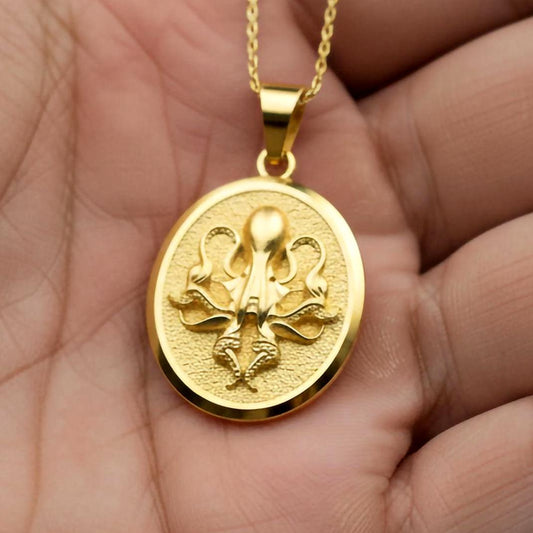 14K Gold Personalized Octopus Pendant Jewelry Christmas Gift For Him, Her Animal Pendant Necklace, Yellow Gold