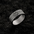 Load image into Gallery viewer, Valknut Ring with Flower of Life Pattern – Sterling Silver Viking Norse Mythology Band for Men