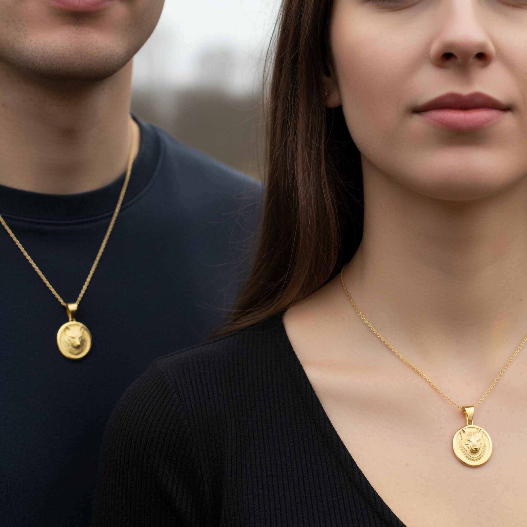 Gold Wolf Pendant - Engravable