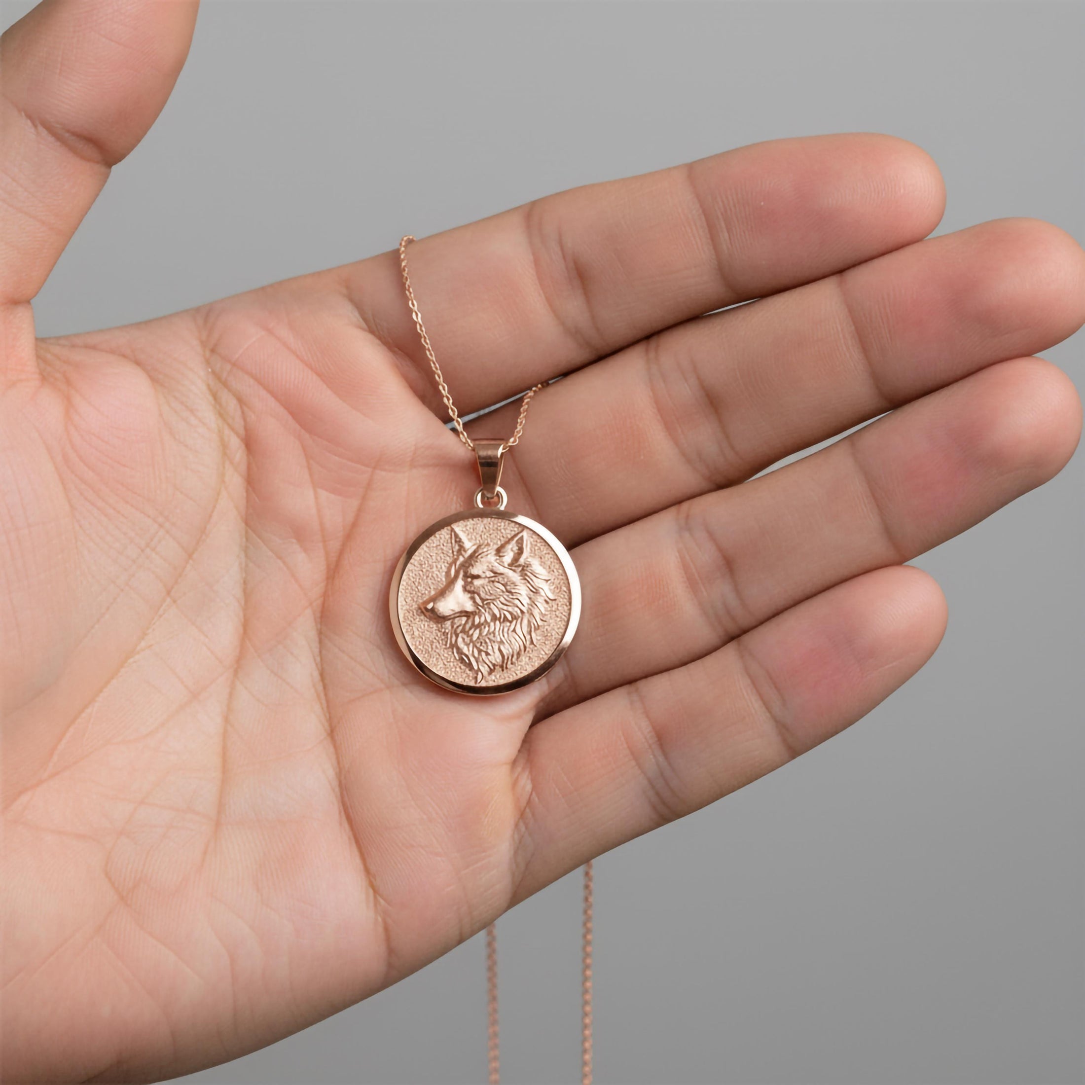 Gold Wolf Pendant - Engravable