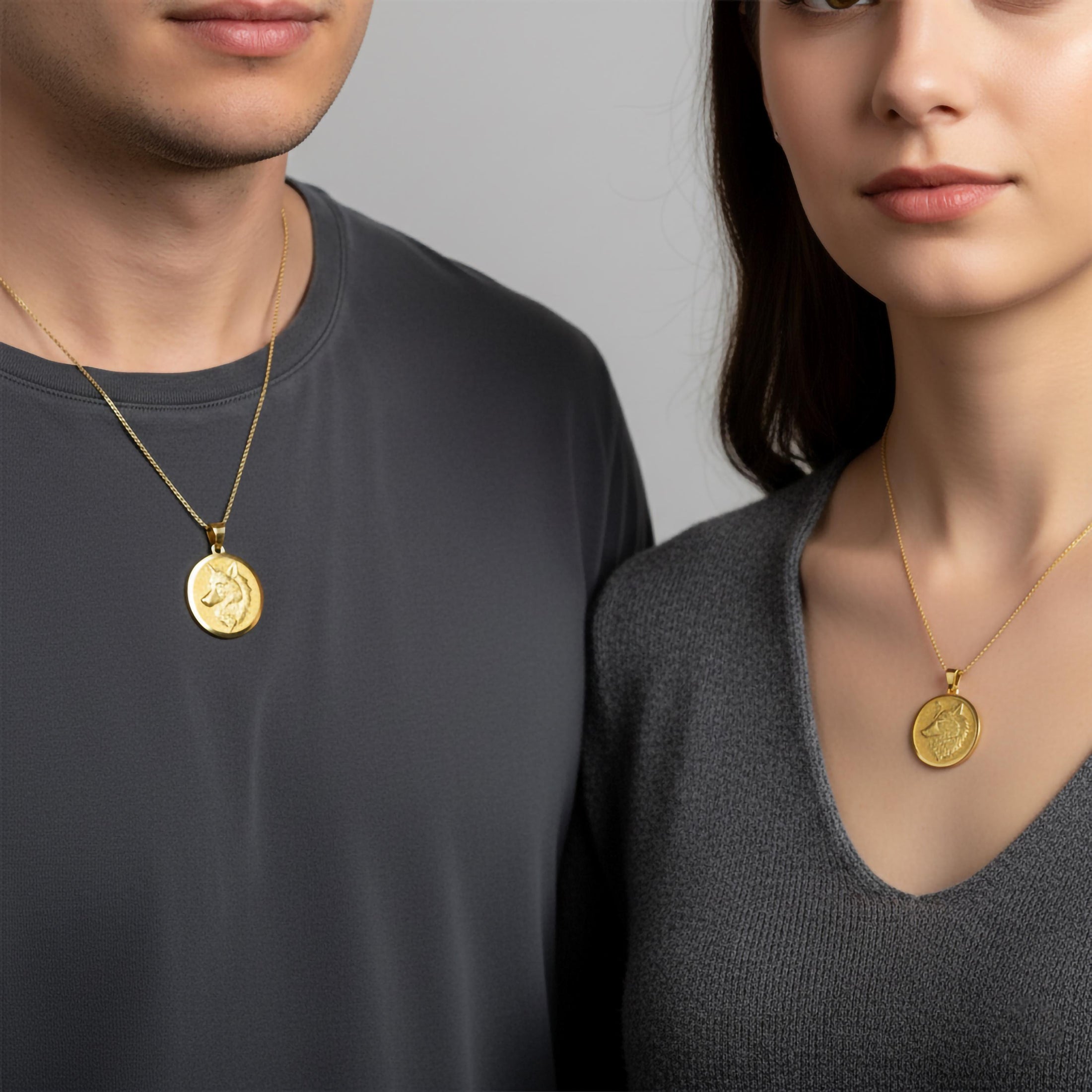 Gold Wolf Pendant - Engravable