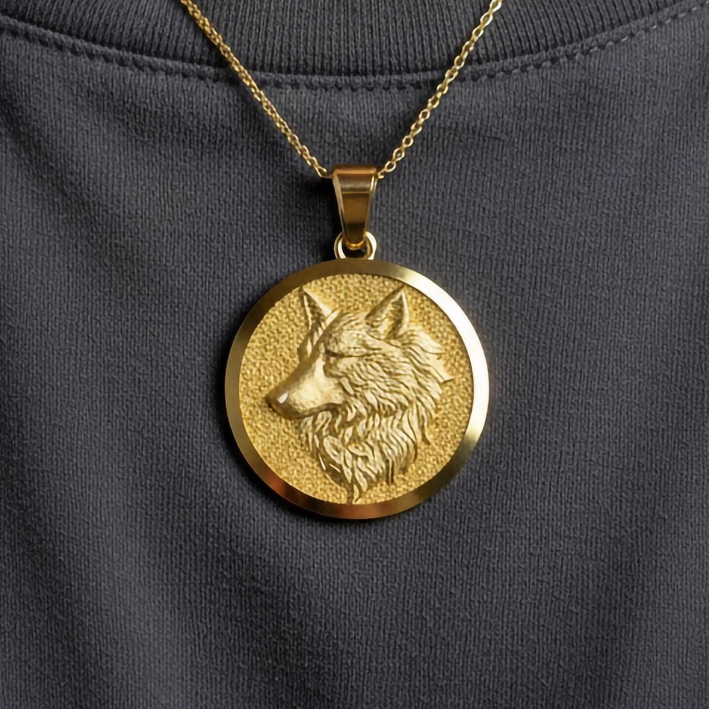 Gold Wolf Pendant - Engravable