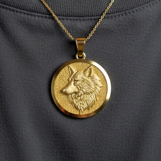 Gold Wolf Pendant - Engravable