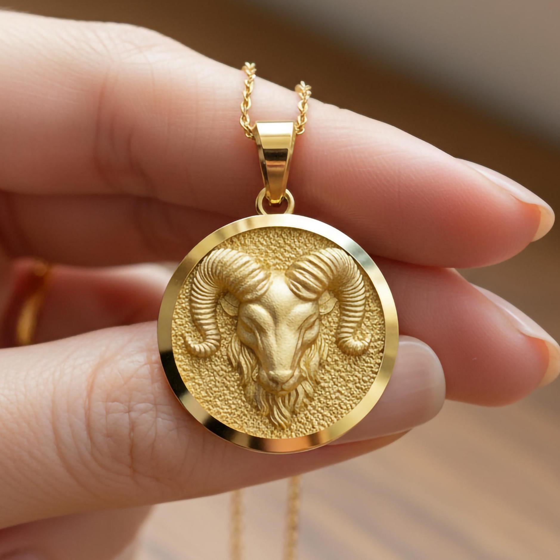 Gold Ram Pendant - Engravable