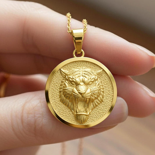 Gold Tiger Pendant - Engravable
