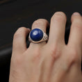 Load image into Gallery viewer, Round Gemstone Men’s Ring – 925 Sterling Silver Vintage Ring with Lapis Lazuli, Tiger’s Eye, Green Aventurine & Red Agate