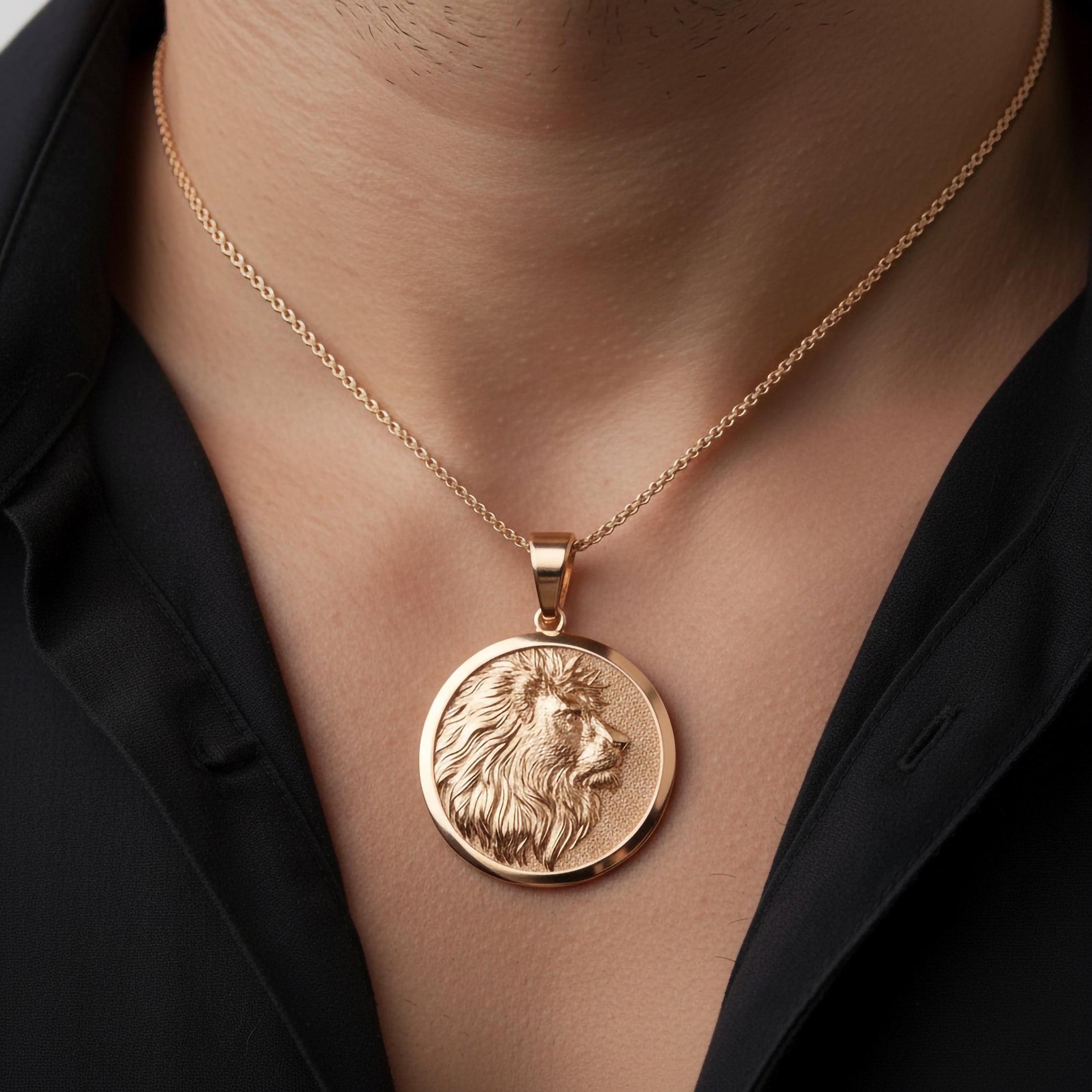 Gold Lion Pendant - Engravable