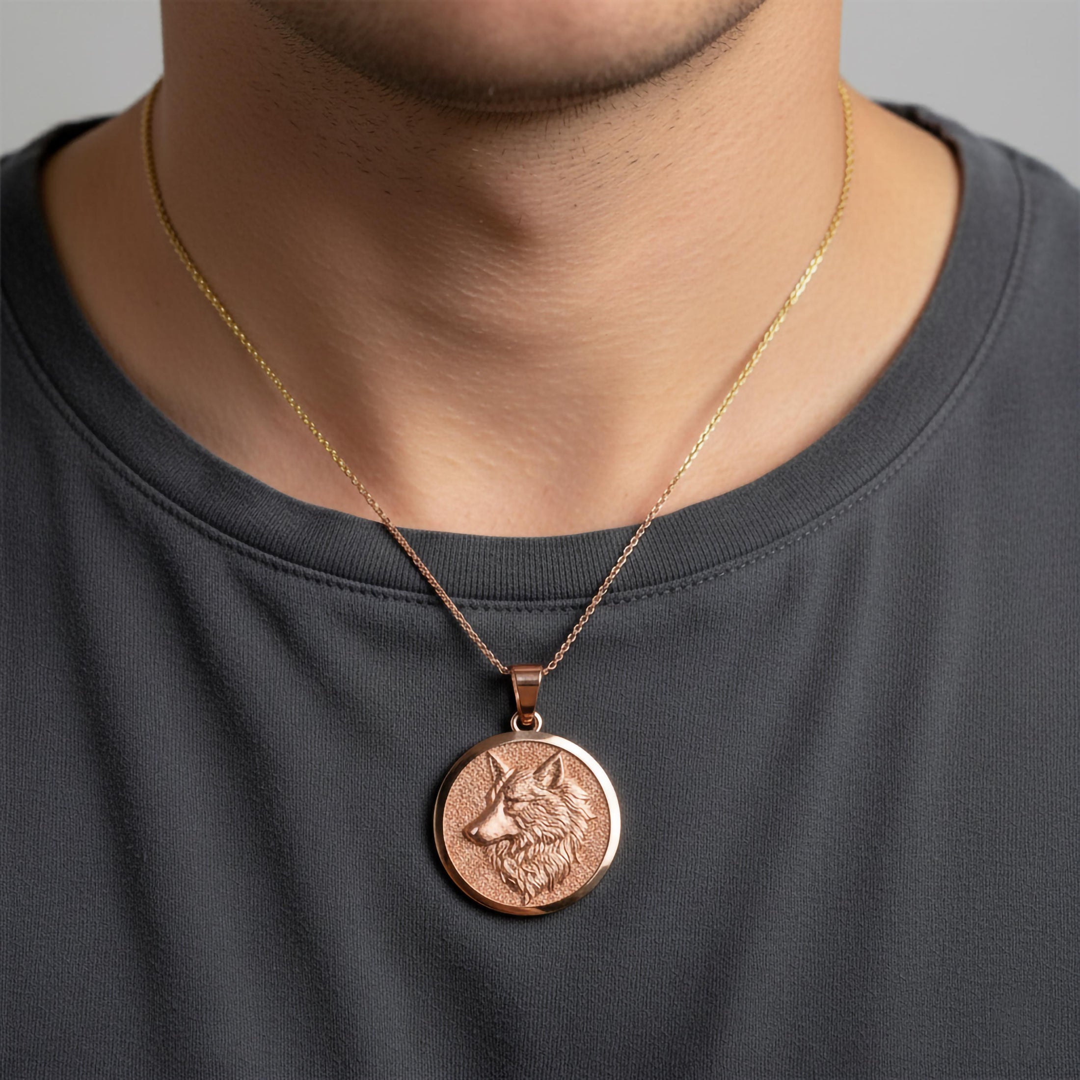 Gold Wolf Pendant - Engravable