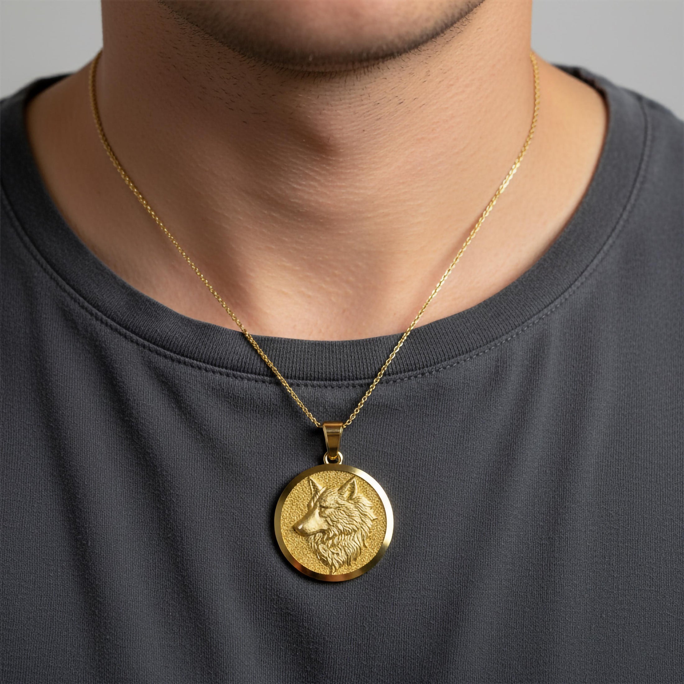 Gold Wolf Pendant - Engravable