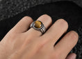 Load image into Gallery viewer, Vintage Gemstone Ring – 925 Silver Onyx, Tiger’s Eye & Lapis Lazuli Signet Ring, Bold Handmade Men’s Jewelry