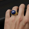 Load image into Gallery viewer, Round Gemstone Men’s Ring – 925 Sterling Silver Vintage Ring with Lapis Lazuli, Tiger’s Eye, Green Aventurine & Red Agate