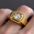 Load image into Gallery viewer, Octagonal Solitaire Ring – 925 Silver or Gold, Modern Men’s Signet with Brilliant Gemstone, Minimalist Jewelry