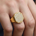 Load image into Gallery viewer, Octagonal Pavé Gold Signet Ring – Solid Gold or 925 Silver, Men’s Luxury Statement Ring, Modern Geometric Jewelry