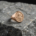 Load image into Gallery viewer, Saint Anastasia Signet Ring – Patron Saint of Healers & Prisoners Gift – Oxidized Silver, Gold Plated