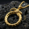 Load image into Gallery viewer, Gold plated ouroboros pendant mythic fantasy style
