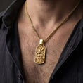 Load image into Gallery viewer, Gold plated chinese dragon pendant necklace worn by man as powerful statement jewelry