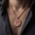 Load image into Gallery viewer, Rose gold plated dragon phoenix harmony pendant worn on model as eastern myth jewelry