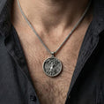 Load image into Gallery viewer, Oxidized tree of life goddess pendant necklace worn on male model as a spiritual talisman