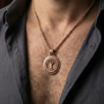 Load image into Gallery viewer, Rose gold plated Norse tree of life pendant worn on model with timeless Nordic spiritual style
