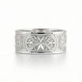 Load image into Gallery viewer, White Gold Knights Hospitaller Maltese cross wedding band showcased white background with heritage-inspired fleur de lis pattern and bold masculine profile