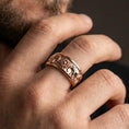 Load image into Gallery viewer, Rose gold plated elephant spinner ring worn on model with refined boho-luxury styling, engraved animal band and premium handcrafted look