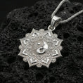 Load image into Gallery viewer, Polished sterling silver yin yang mandala pendant on black volcanic stone, balance harmony talisman, braided chain necklace