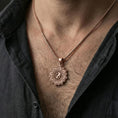 Load image into Gallery viewer, Rose gold plated yin yang mandala pendant on a human neck, balance harmony talisman, braided chain necklace